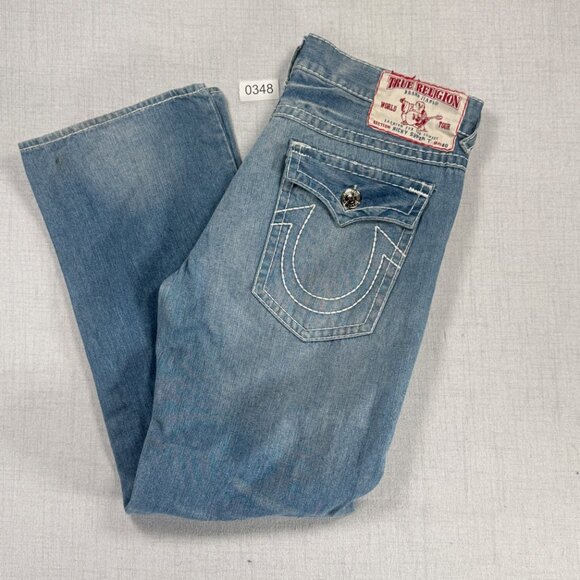 Y2K True Religion Ricky Super T Bootcut Jeans Distressed Light Wash USA Size 40 - Picture 3 of 10